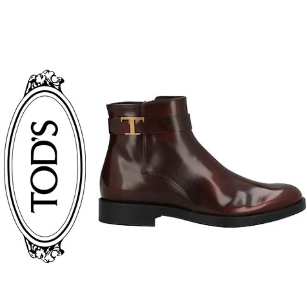 Tod's Women's Burgundy Leather Ankle Booties